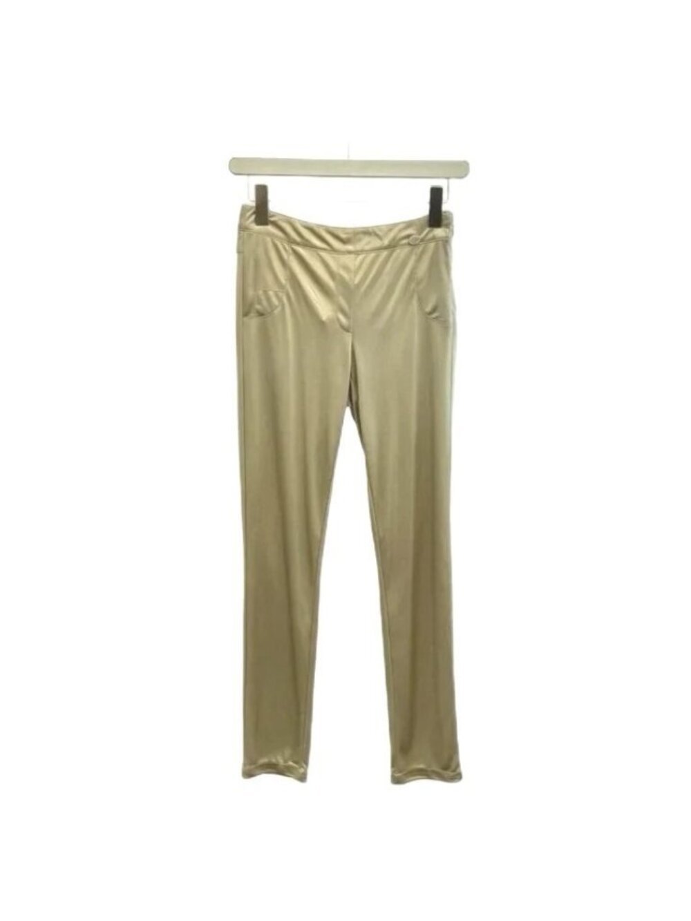 Chanel Coco Buttons Satin Stretch Skinny Pants Gold Color RY 34